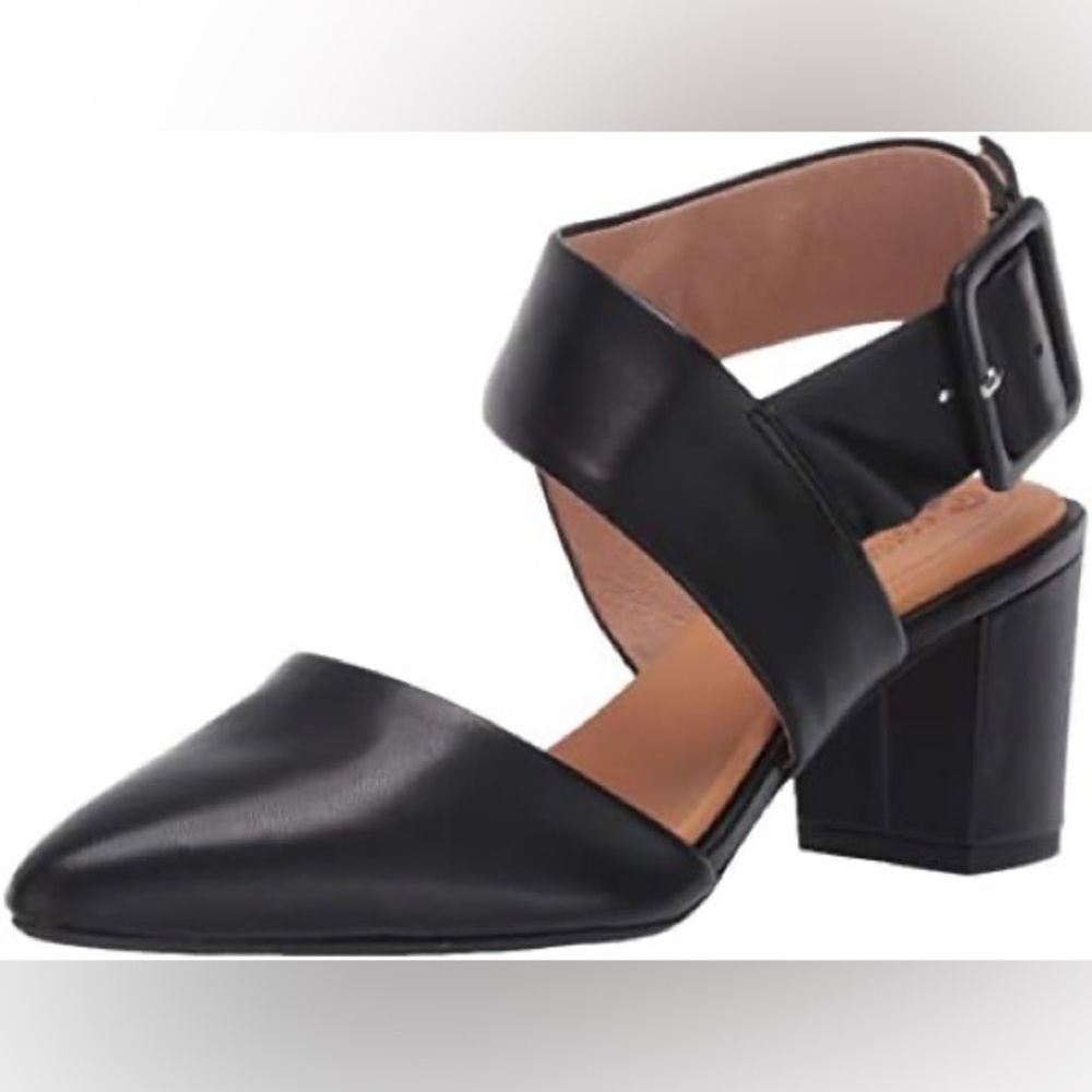 Corso Como Black Leather Riina Ankle Wrap Block Heel Pump Women’s Size 9 1/2M
